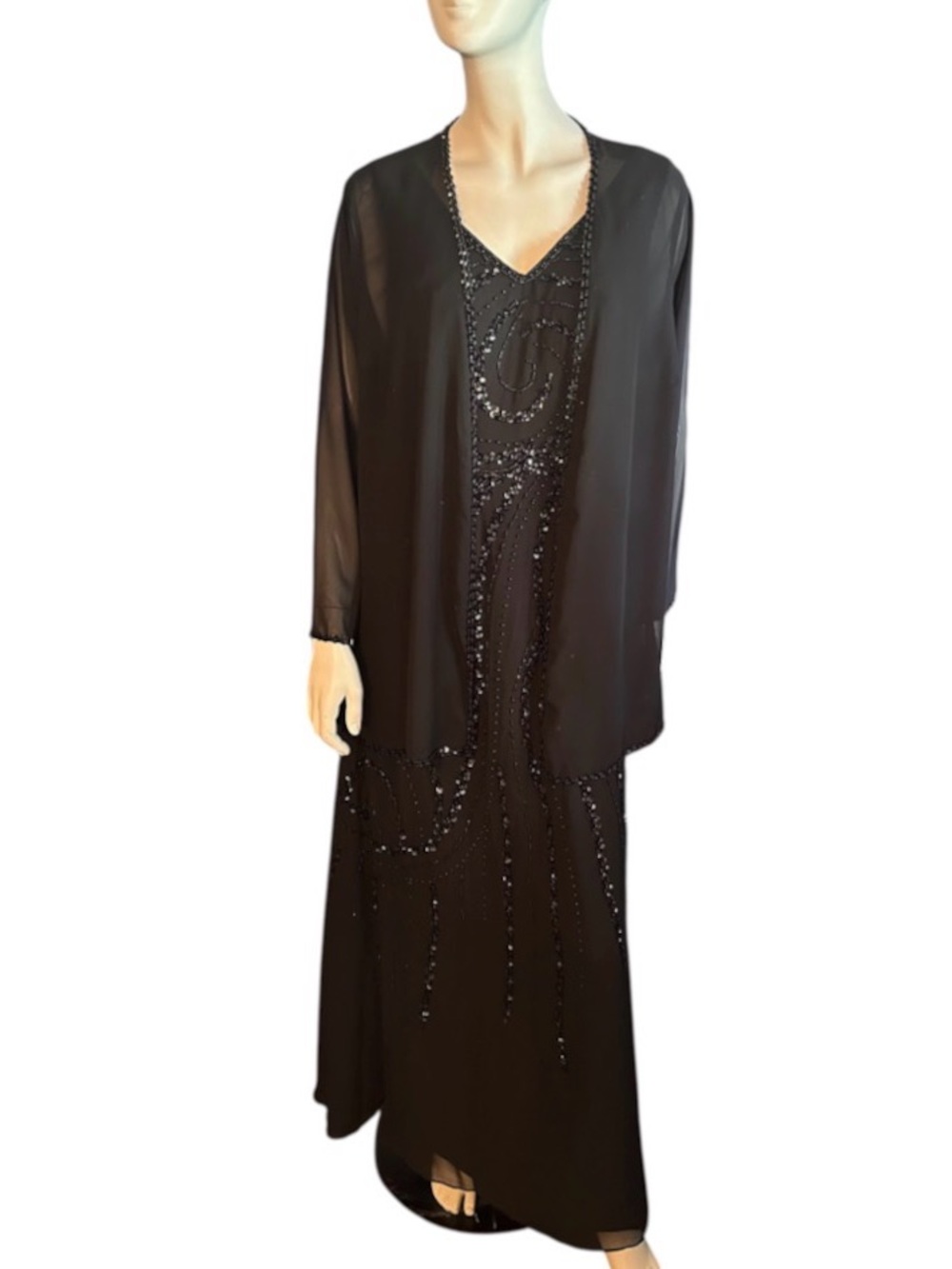 Wear Your Love Lined Beaded Chiffon Sleeveless Dress w/Duster Black Size 12 NWT